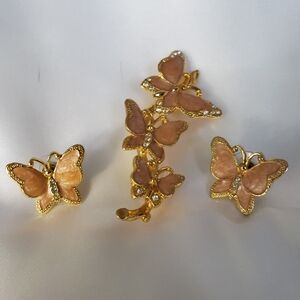 Elegant Gold and Pink Butterfly Jewelry Set